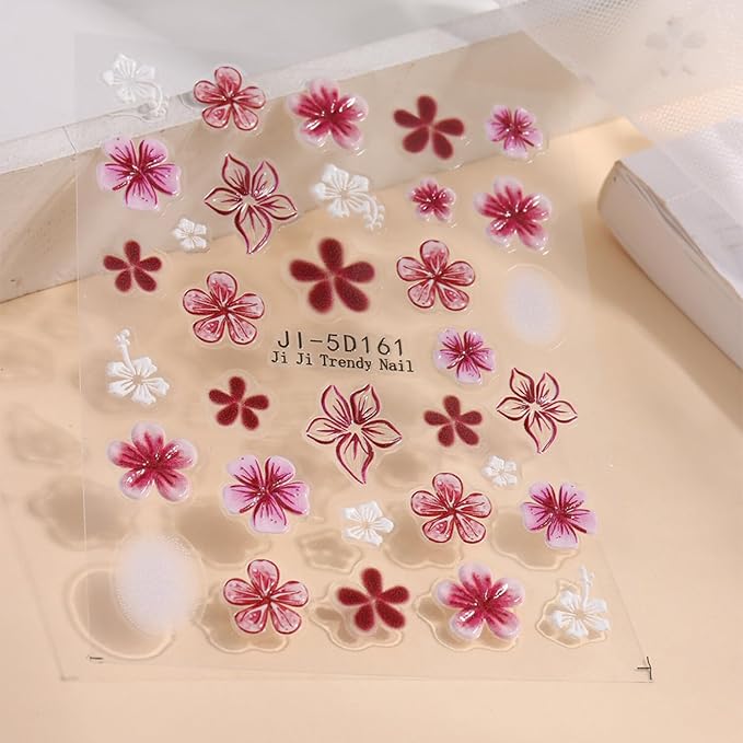 Stickers para Uñas Nail Stickers Self-Adhesive Sticker Red Blue 3D Wild Flower Calcomanías para Uñas Floral Art Design Accessories Hight Quality 3 Sheets