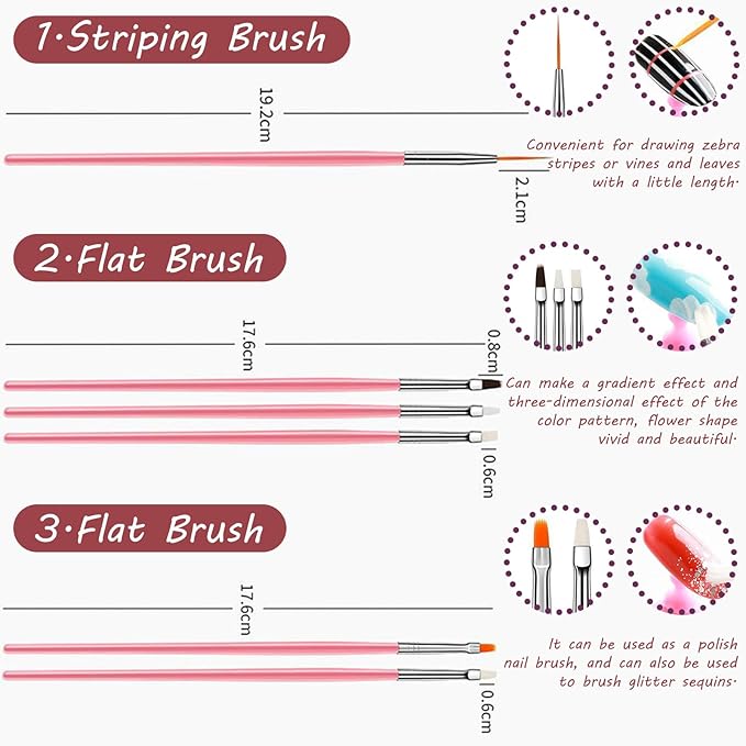 15 Pcs Nail Art Acrylic Brush Set Painting Pen Art Salon Brush Tools Nail Decoration Kit (Pink)