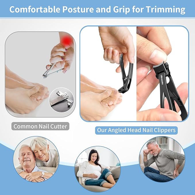 Toenail Clippers for Seniors Thick Toenails, Angled Head Toe Nail Clippers for Men Large with Wide Jaw Opening, Heavy Duty Sharp Fingernail Clipper Cutter with Catcher & Long Handle TC02