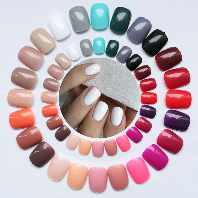 LoveOurHome 576pc Round Square Press on Nails Short Fake Nails, XS Short Press on Nails Squoval Acrylic Nails Tips Full Cover, Gel Artificial Fingernail False Presson 24 Colors for Kids Girls Women