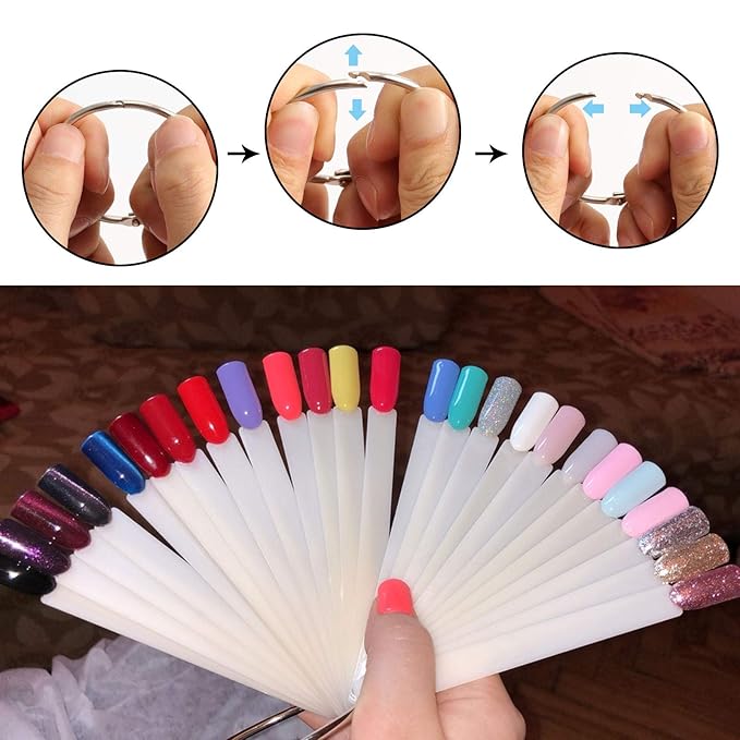 ZOENHOU 150 Nail Swatches, Plastic Nail Art Sample Sticks with Ring for Professional Use, Home DIY Art Supplies