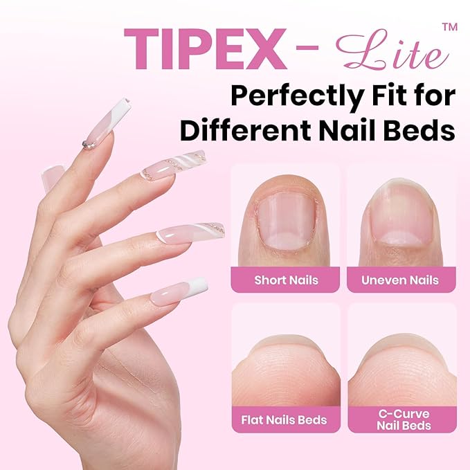 Beetles Tipex Lite Apex Nail Tips, Square Long, 512pcs 16 Sizes,Pre-Building Pre-Etched Acrylic Nail Tips for Flat Nails & Natural Nail Beds