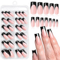 120PC Black French Tip Press on Nails Medium Fake Nails Press ons with 5*Adhesive Tabs, Pink Square Acrylic Nail Press on Nail French Tip Nails False Artificial Fingernails Stick on Nails-N