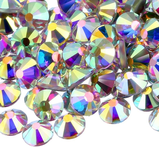 NCB 2000pcs Flatback Round Glass Nail Art Rhinestones Crystal for DIY Making Accessories Shoes, Clothes, Face Art, Bags, Manicure (Crystal AB, SS8 2000pcs)