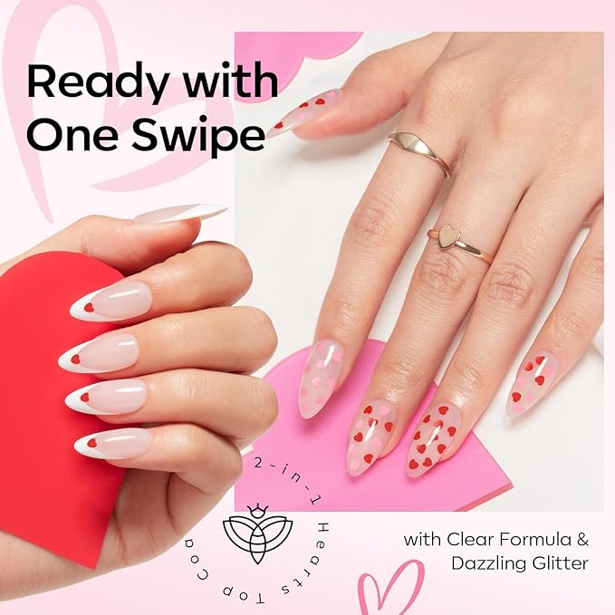 modelones Valentines Gel Nail Polish, 2 Pcs 15 ML Pink Red Gel Polish Hot Pink Red Love-heart Glitter Gel Polish Shimmer Spring Soak Off LED Nail Art DIY Gift For Women Girl