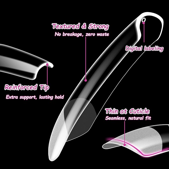 250PCS Clear Acrylic Nail Tips, 1 Shapes 10 Sizes - Half Matte Full Cover Fake Nails for DIY Manicure, Salon Professionals & Beginners - Rectangle Pre-Shaped Extensions