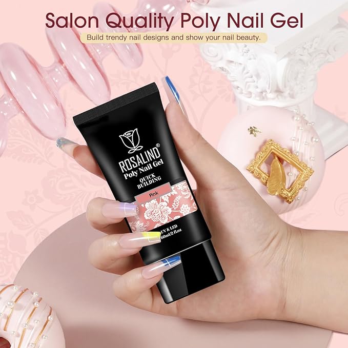 ROSALIND 2 oz Poly Nail Gel Millennial, Pink Poly Extension Gels Jelly Color Builder Pink Gel Quick Building Acrylic Nails Poly Extension Thickening Nail Art Trendy Beauty