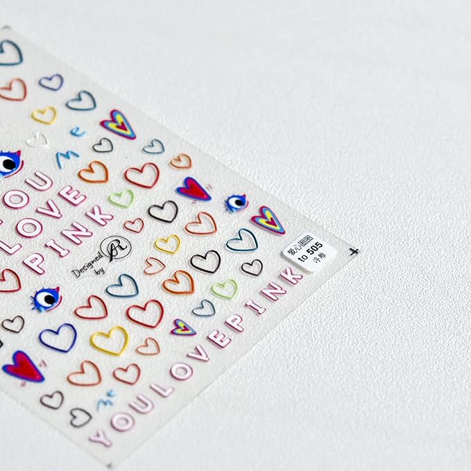 New 5D Stereoscopic Embossed Love Face Colorful Nail Decals Self-Adhesive Nail Decals DIY Healing Sadness Nail Art Decoration Sticker (3 Sheets)