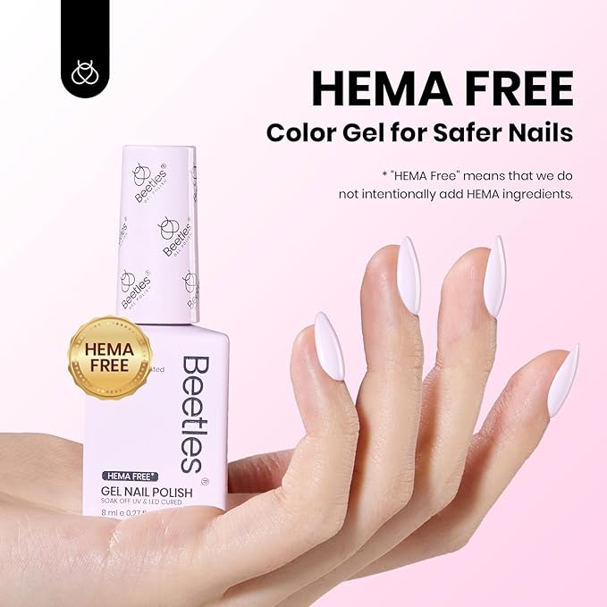Beetles Pink Gel Polish - Hema Free Cream Puff 8ML/0.27Fl Oz, Pastel Light Pink Gel Nail Polish, Soak Off UV LED Lamp Nail Art, Long-Lasting Manicure Salon DIY Home Easter Spring Nails