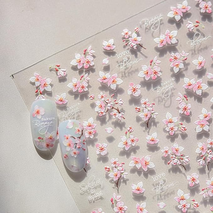 Cherry Blossom Sakura Nail Art Stickers, Pink Peach Floral Design, Spring Collection