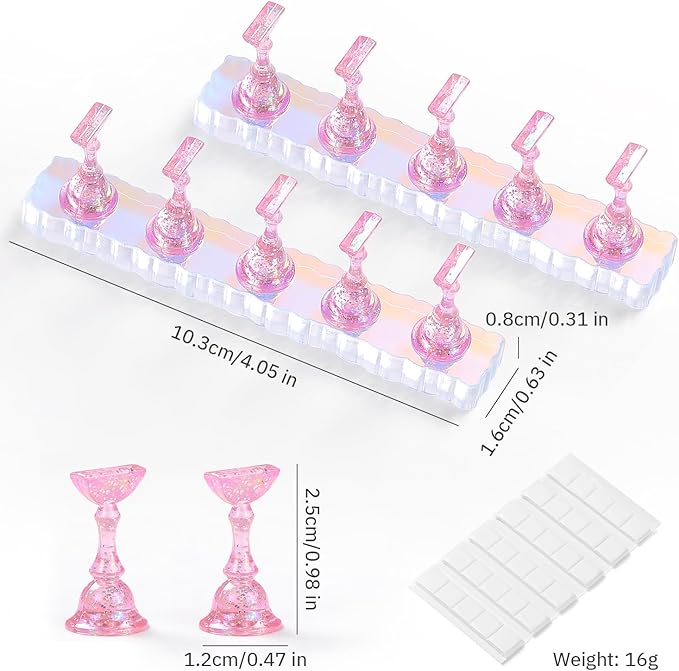 ETERCYCLE 2 Set Nail Holder for Display Painting Nails - Aurora Acrylic Magnetic Practice Nail Stand Set - Fake Nail Holder for Press On Nails with Reusable Adhesive Putty (Pink)
