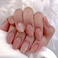 Coffin Press on Nails Medium Fake Nails with Design Gold Glitter Sequins Glossy Glue on Nails Pink Acrylic Full Cover Square False Nails Shiny Artificial Nail for Women Girls Manicure 24Pcs