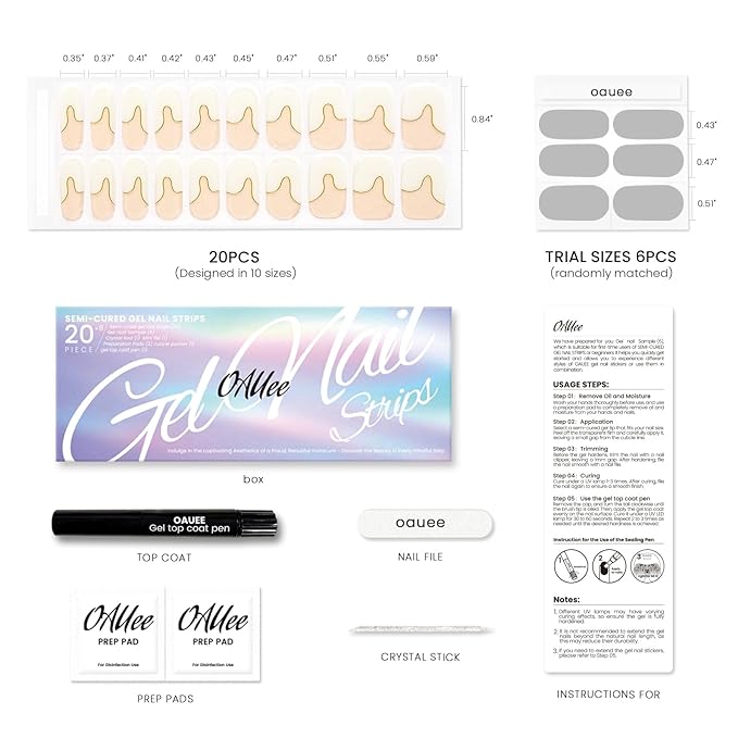 Semi Cured Gel Nail Strips | Built-In Gel Top Coat | UV Light Required | Salon Quality, Easy Application And Removal (Ivory Wave With Gold)