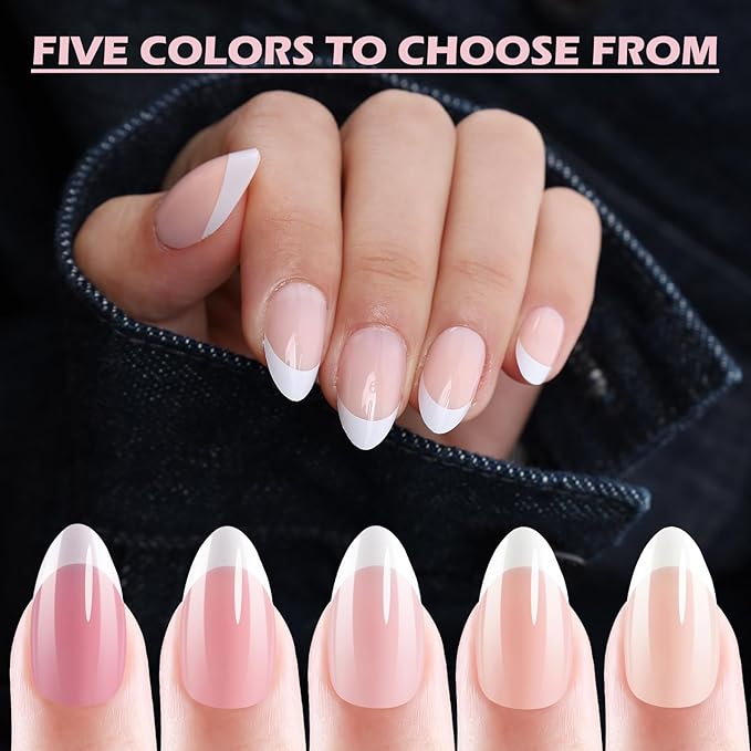 French Tip Press on Nails Short Almond Full Cover Thick Fake Pre-shaped Acrylic Nail Tips, 5 Colors, Manicure Salon & DIY at Home 150 PCS 15 Sizes