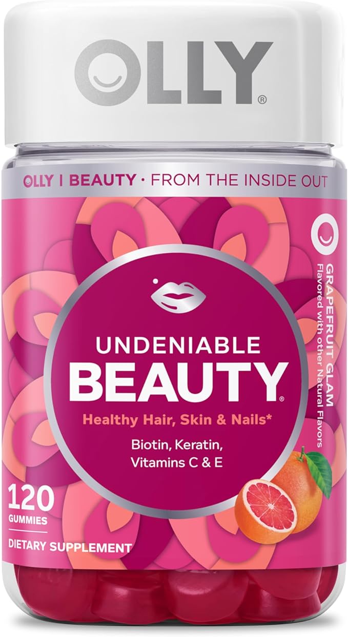 OLLY Undeniable Beauty Gummy, for Healthy Hair, Skin & Nails,* Biotin, Vitamins C & E, Keratin, Chewable Supplement, Grapefruit Flavored, 60 Day Supply - 120 Count