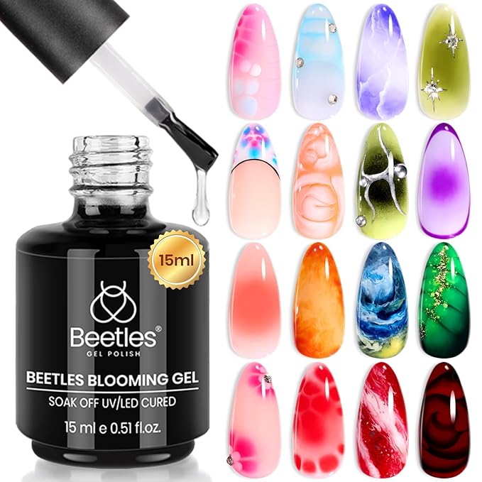 Beetles 100 Colors Gel Nail Polish Set, 119 PCS Kit All Season Cat Eye Pink Blue Jelly with Blooming Gel 15ml Clear Uv Led Blossom Nails for Spreading Effect Marblee