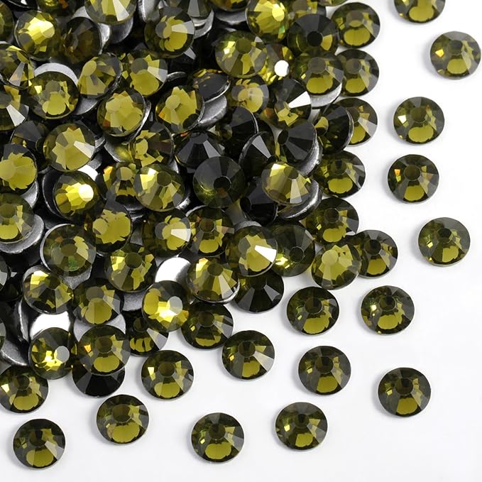 Beadsland 1440pcs Flat Back Crystal Rhinestones Round Gems for Nail Art and Craft Glue Fix, Olivine, SS6, 1.9-2.1mm
