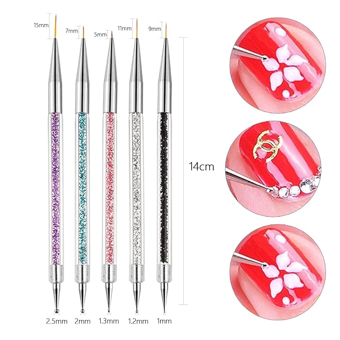 DANNEASY 10 Pieces Acrylic Nail Brush Dual Tipped Silicone Nail Tools Nail Dotting Tool Nail Painting Pen Nail Polish Carving Pen Liner Thin Nail Art Brush