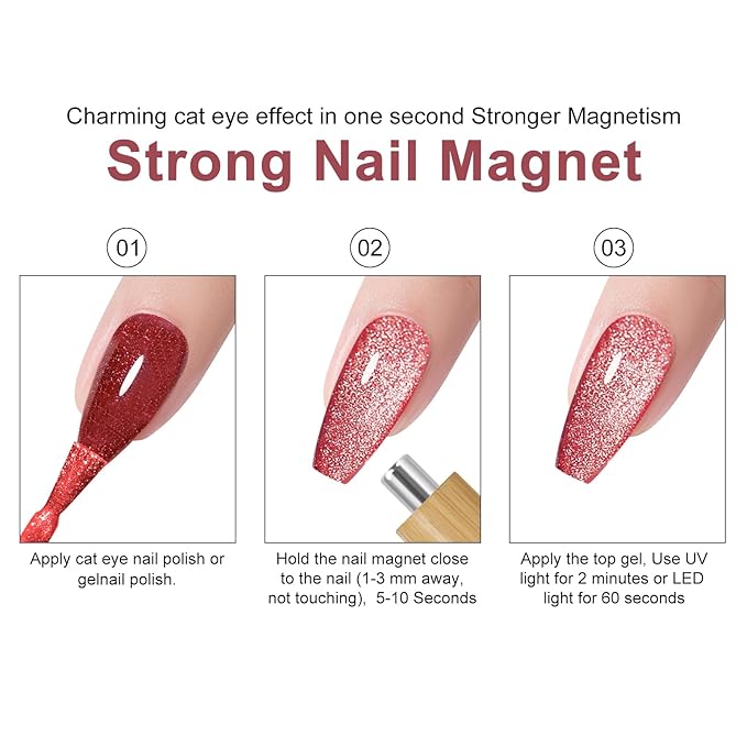 Multifunctional Nail Magnet,Cat Eye Magnetic for Nails,Detachable Design with Solid Wood Shell Protection,Strong Magnet for nails Salon Art Tools(Original Wood)