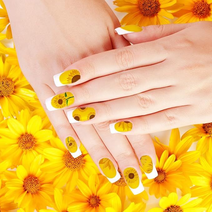 Whaline 18 Sheets Floral Butterfly Nail Art Stickers Daisy Flower Blossom Sunflower Bee Assorted Colorful Decorative Self-Adhesive Nail Decals for Spring Summer DIY Manicure Party Decor