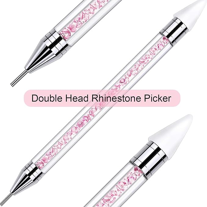 Tatuo 2 Pieces Rhinestone Picker Dotting Pen, Dual-ended Rhinestone Gems Crystals Studs Picker Wax Pencil Pen Crystal Beads Handle Manicure Nail Art DIY Decoration Tool (Pink, White)