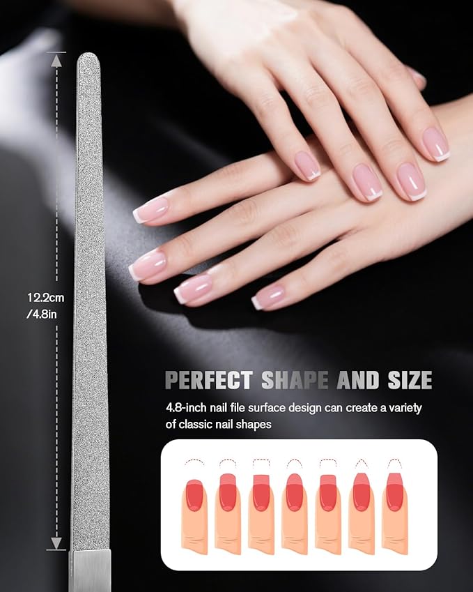 FERYES Stainless Steel Double Side Nail File with Anti-Slip Handle for Salon Home and Travel, Metal Manicure File for Women and Men, 4.8-Inch Filing Surface