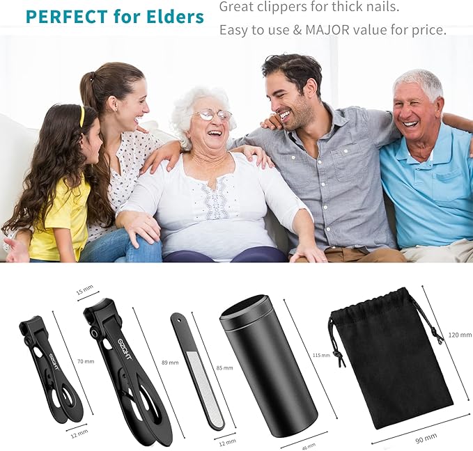 SZQHT Extra Wide Jaw Opening Nail Clippers for Thick Nails Cutter for Ingrown Toenail Clippers & Fingernails Manicure Set,Pedicure Kit,Men & Women(Black)