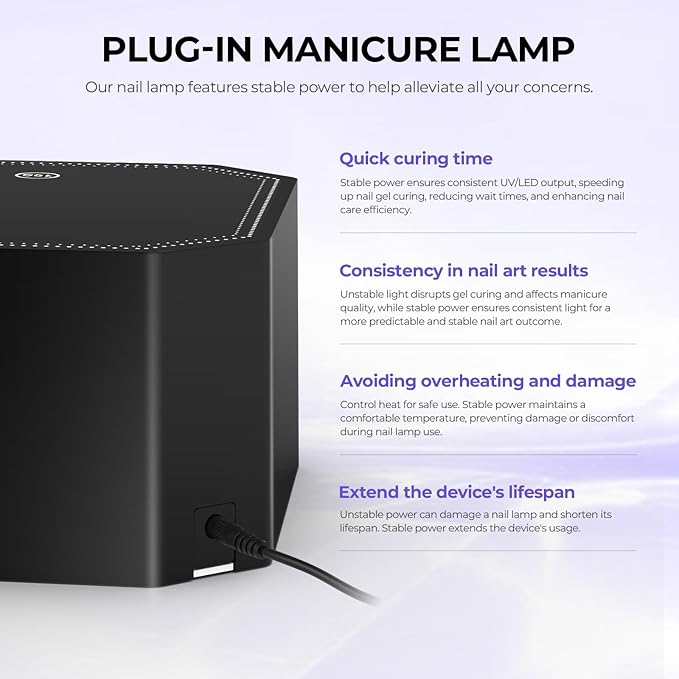 Lavinda 54W UV LED Nail Lamp – Plug-in Gel Nail Light with LCD Display, 4 Timers, Auto Sensor, Dual Wavelength, Nail Dryer for Home & Salon – Black