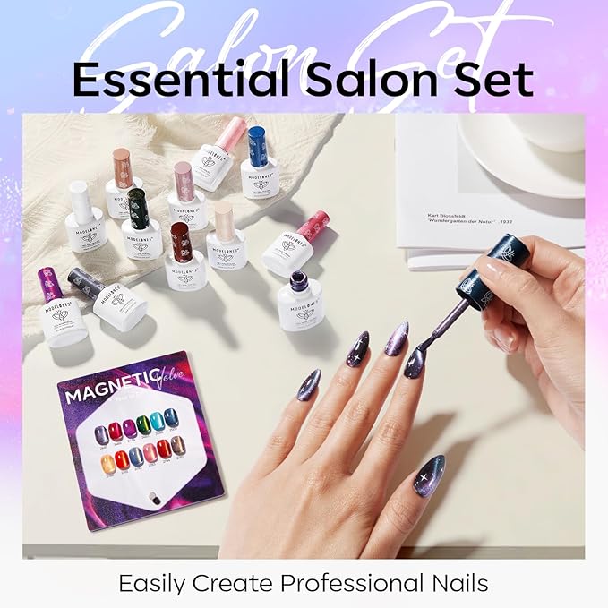modelones 12Pcs 15ML Cat Eye Gel Nail Polish Set, Same Color Same Bottle Glitter Pink Red Green Purple Blue Cateye Gel Polish Set with Magnet Sparkle Series Hema-free Gel Polish Kit Soak Off Nail Art