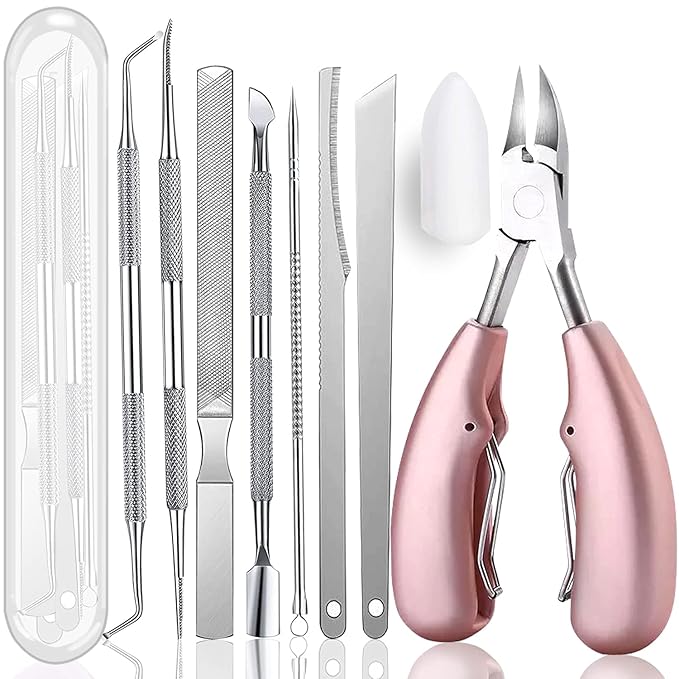 Ingrown Toenail Tools, Stainless Steel Foot Nail Tools, Toenail Clippers for Thick Nails, Suitable for Men, Women and Seniors(Pink)