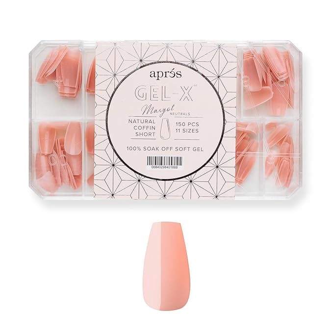Apres Neutrals Gel-X Margot Box Of Press On Nails, 11 Sizes 00-9, Soft Gel Nail Tip Box (150pcs) (Natural Coffin Short, 150)