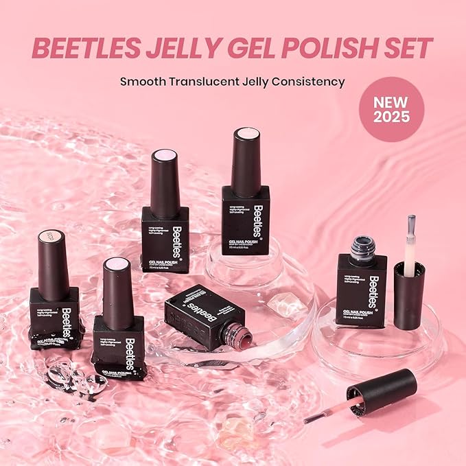 Beetles Nude Gel Nail Polish Set - 6 Colors Nude Pink Brown Neutral Jelly Gel Polish Kit Sheer Translucent Effect Soak Off UV Nail Art Design Drunken Rose Collection Manicure Gift for Women