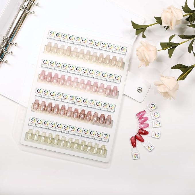 96 Magnetic Nail Swatch Book,Leather Nail Color Display Book with 96 Magnetic Tips & Number Labels,Professional Nail Salon Color Display Book for Easy Preview & Storage ( 2 Page )