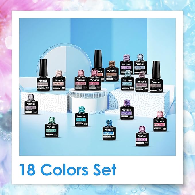 MTSSII Glitter Gel Nail Polish Set Reflective Glitter Gel Polish Nude Nail Polish Kit 18PCS Blue Purple Soak Off Nail Art Gel Manicure Spring Gifts for Women Girls