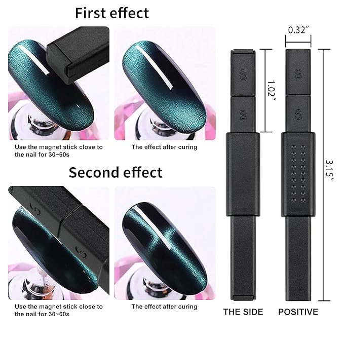Ideal Swan 8 Pcs Nail Magnet Set Cat Eye Gel Nail Polish, Double-head Flower Design Nail Magnet Pens Magnet Stick 3D Magnetic Cat Eye Gel Polish Nail Art for DIY 3d Magnetic, Salon