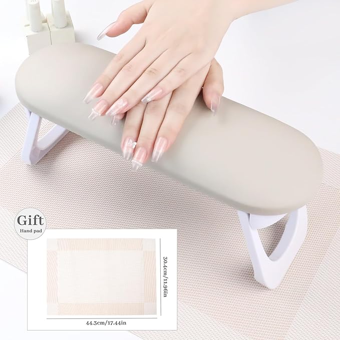 Nail Arm Rest, Professional Foldable PU Leather Nail Hand Rest with PVC Table Mat for Acrylic Nails, Soft Nail Hand Pillow Non-slip for Manicure Salon Use (higher-Coffee)