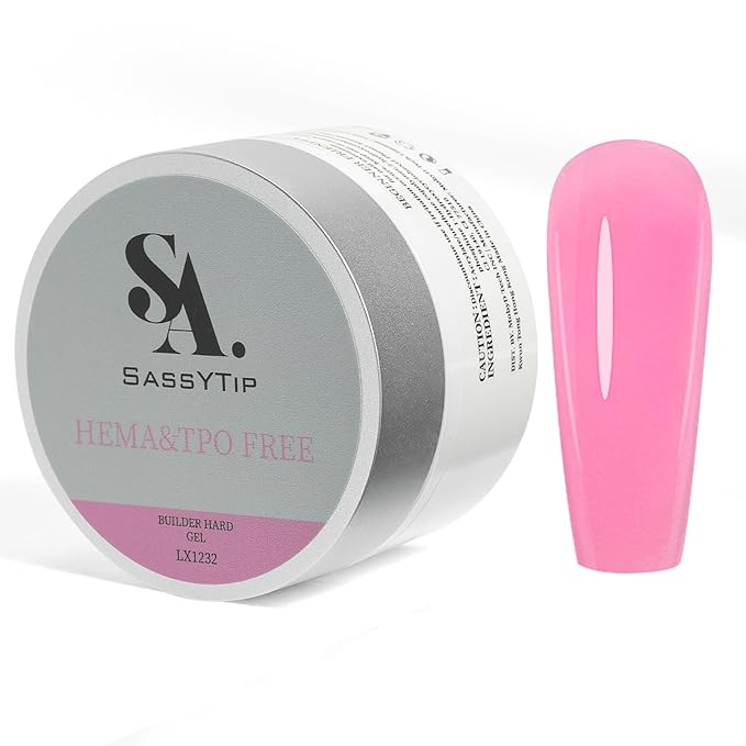 HEMA TPO Free Builder Hard Gel, 30g Salon Strength, 7 Shade Colors - Safe Allergy-Friendly Nail Gel for DIY at Home & Professional Nail Extensions, Sculpting, Apex Building (Bright Pink)