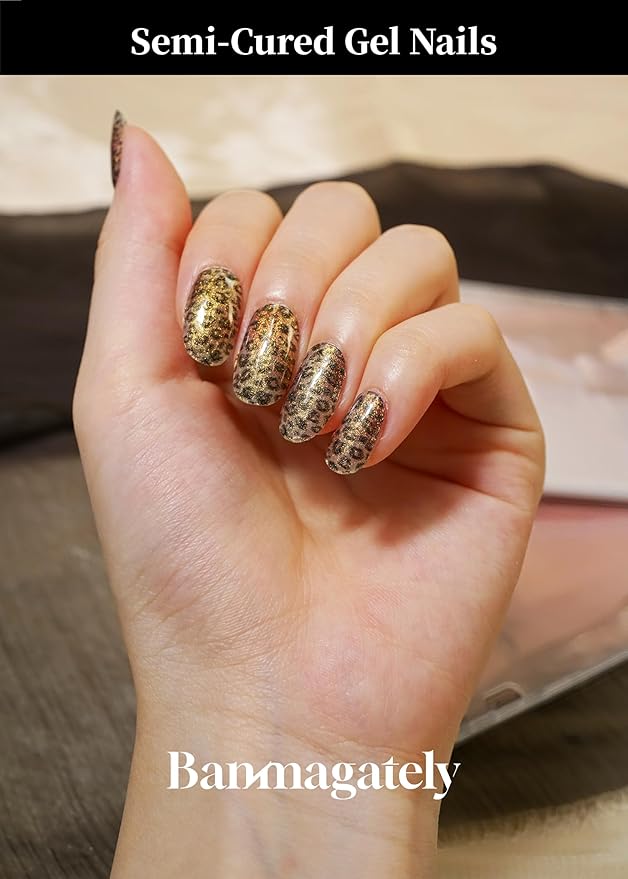 Semi Cured Gel Nail Strips, 20Pcs Long Lasting Salon Quality Wraps, Easy Apply & Remove Gel Nail Stickers with UV Light (Gilded Catalyst)