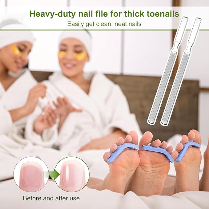 2Pcs Thick Toenail File for Men Stainless Steel Naill Files Toe File for Thick Nails Heavy Duty Toe Nails Filer Metal Toenail Files for Men Women, Manicure Pedicure Tool, 7” Long