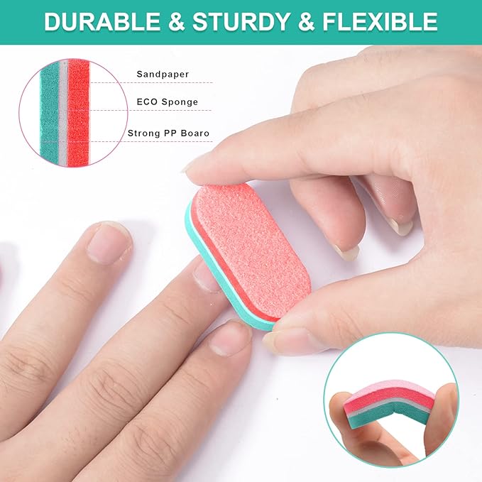 Diesisa Mini Nail Files Block, 100/180 Grit Sponge Nail Buffers for Acrylic Nails, Mini Buffing Block Double Sided for Manicure Tools 40 Count - Green/red