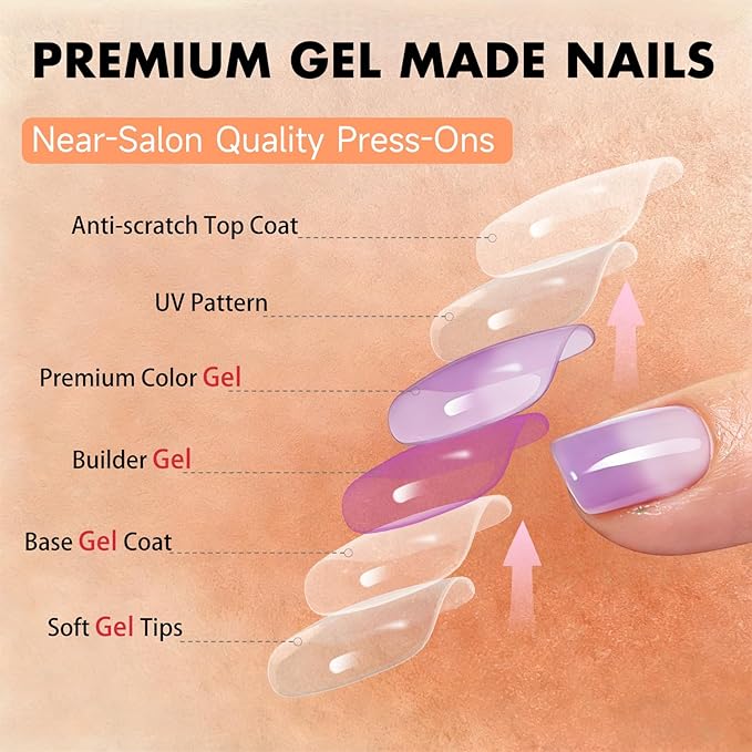 Chrome Ombre Lilac Press on Nails Short Square, Glazed Cute Fake Nails with Sparkle Mirror Design, Shiny Glitter Glue on Nails Short, Gradient Nude Gel Nail Press ons with Glue 30 Pcs
