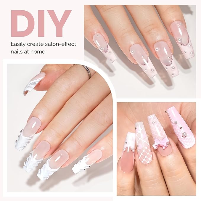 MelodySusie Long Coffin Gel Nail Tips Kit-300Pcs Pre-Building Apex Fake Nail Tips 20g Solid Nail Glue Gel,Half Matte Full Cover Clear Acrylic Nail,15Sizes Thick Strong Long Lasting for Home DIY&Salon