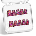 Handmade Press on Nails with Full Covered Luxury Rose Red Rhinestone Crystals False Nails Designs Reusable Muti-Layer Gel Stick on Nail Short Duck Thick Acrylic Fake Nails for Women（S)