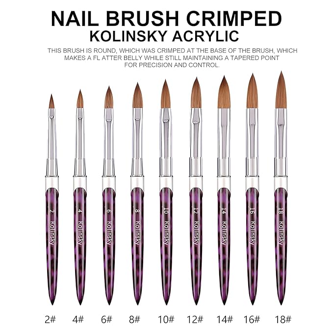 Acrylic Nail Brush Size 6, 100% Kolinsky 3D Art Nail Brush with Purple Leopard Print Metal Handles, Art Design Powder Nail Brush Pen for Nails Extension & Carving, Acrylic Application Tools