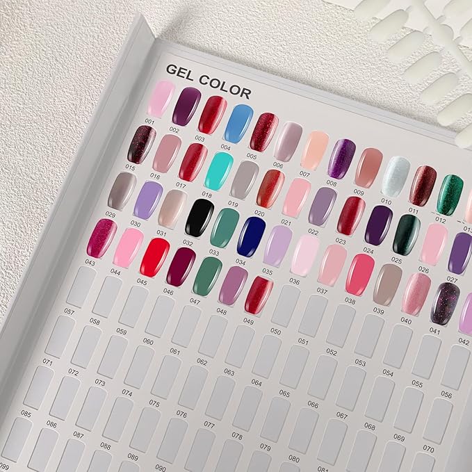 308 Colors Nail Color Chart Display Book with Number Labels, 360 Nail Tips and 312 Nail Glue Sheets, Nail Gel Polish Sample Display Card Booklet Nails Swatches Book