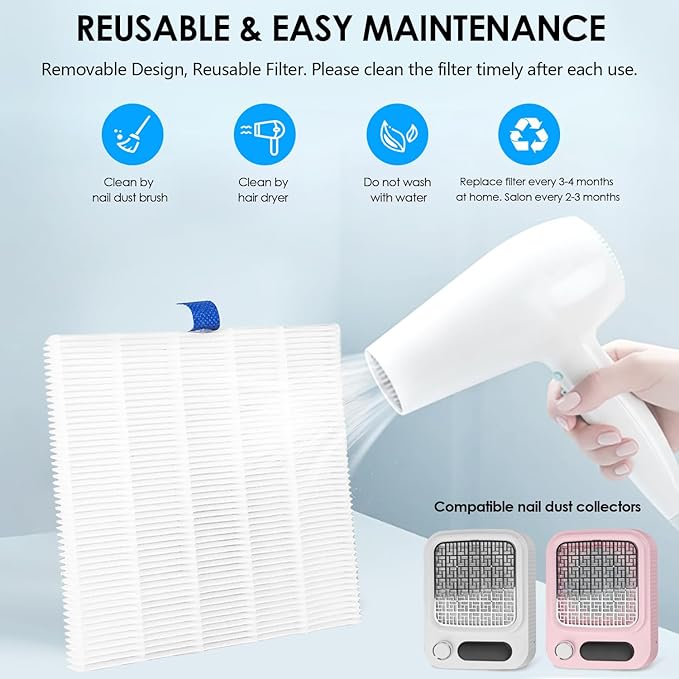 2PACK Reusable Nail Dust Collector Filter, Replacement Filters Compatible with Nail Duster Collector, Powerful Nail Vacuum Filters, Nail Dust Extractor Replacement for Nails, Nail Salon, 5.51x5.31inch