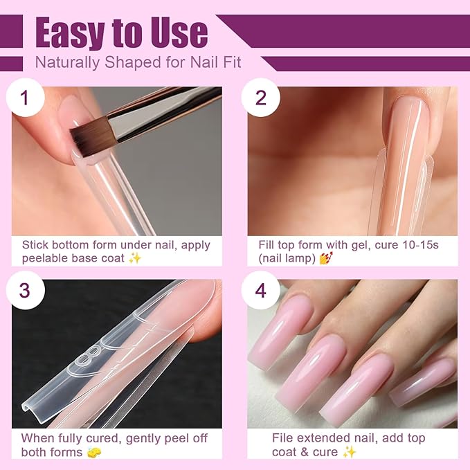 280 Pcs Original Sandwich Nails Dual Form with Guide Lines Long Coffin Nail Mold for Builder Gel Nail Extensions Art Design Salon DIY at Home