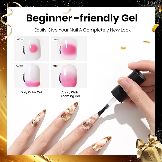 Beetles 100 Colors Gel Nail Polish Set, 119 PCS Kit All Season Cat Eye Pink Blue Jelly with Blooming Gel 15ml Clear Uv Led Blossom Nails for Spreading Effect Marblee