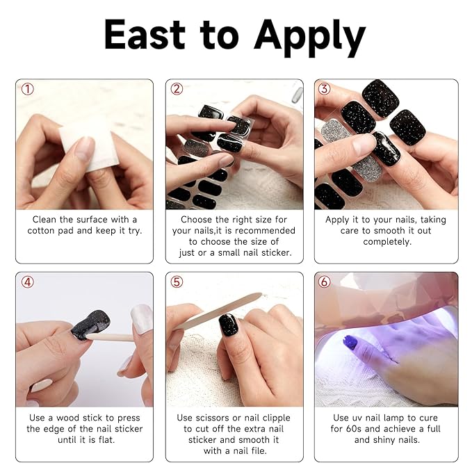Semi Cured Gel Nail Strips, 28 pcs Gel Nail Stickers Work with Any UV Lights, Long-Lasting Nail Wraps, Stick on Nails for women Easy to Apply & Remove