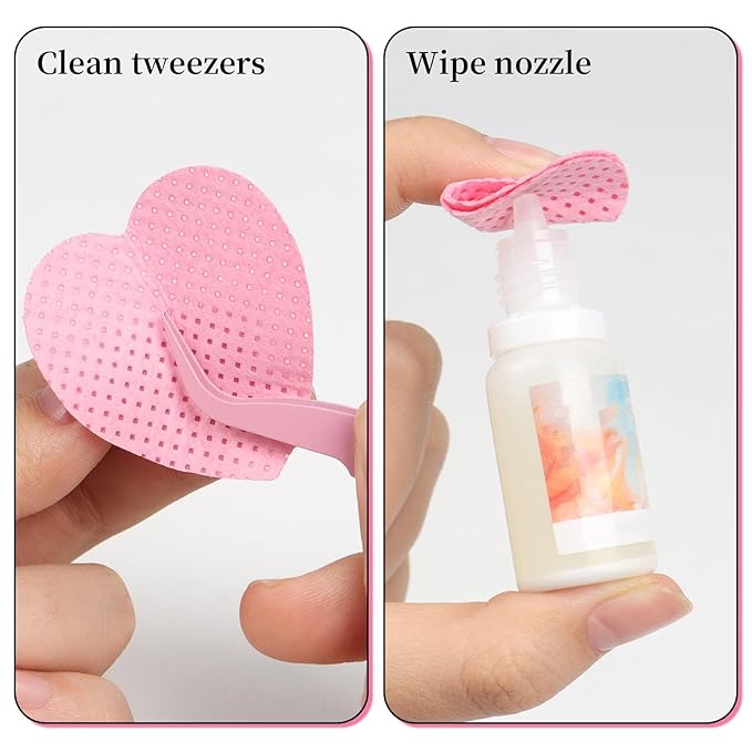 1000 PCS Lint Free Nail Wipes, Heart Shape Nail Cleaning Pads, Nail Polish Remover Wipes for Lash Extension Supplies, Absorbable Eyelash Extension Glue Cleaning Wipe (Pink)